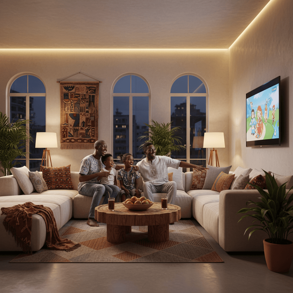 Famille senegalaise regardant la TV